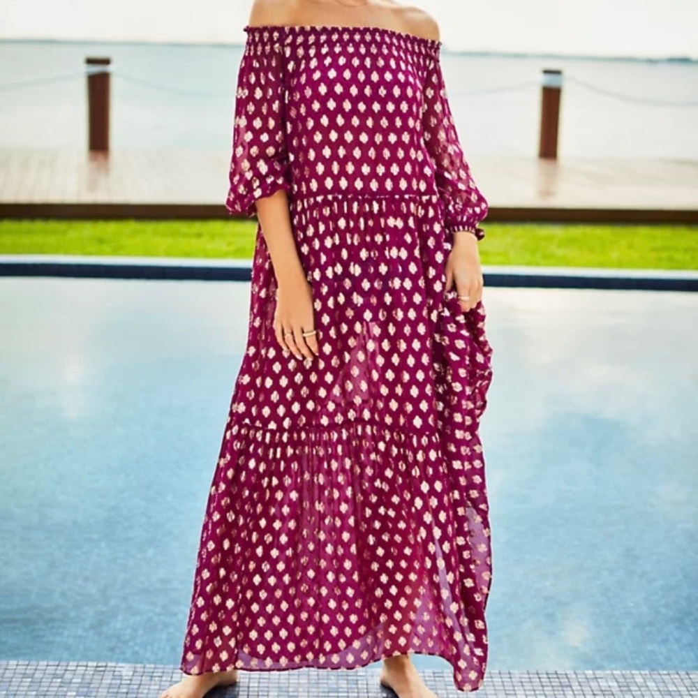 👍SOLD👍Lilly Pulitzer Dayla Maxi Cover-Up Amarena Cherry Pattern Play Viscose - Picture 1 of 15